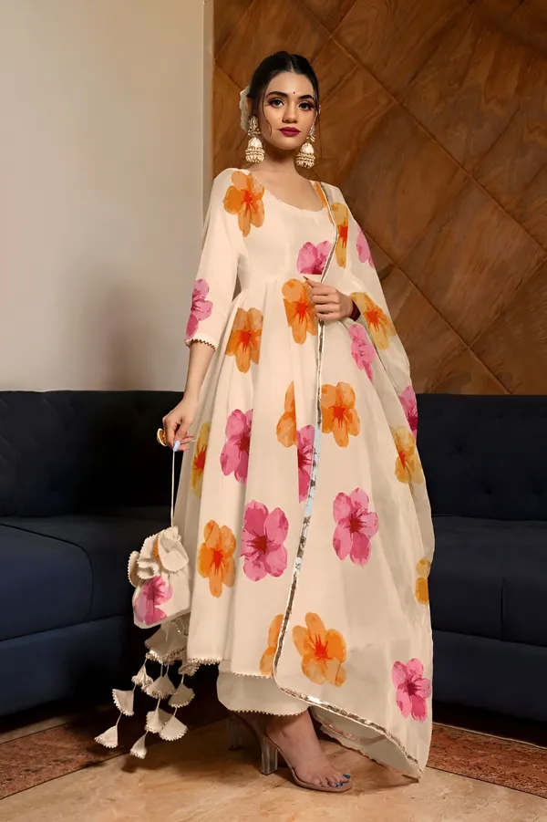 White_Anarkali_Gown_Set_|_Elegant_Blossom_Georgette_Floral_Print_Gown_With_Dupatta