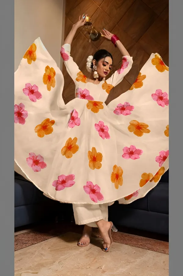 White_Anarkali_Gown_Set_|_Elegant_Blossom_Georgette_Floral_Print_Gown_With_Dupatta