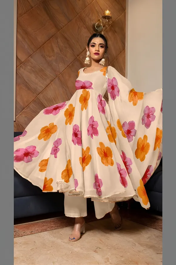 White_Anarkali_Gown_Set_|_Elegant_Blossom_Georgette_Floral_Print_Gown_With_Dupatta