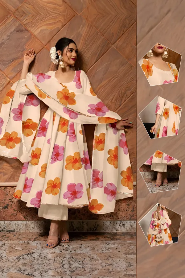 White_Anarkali_Gown_Set_|_Elegant_Blossom_Georgette_Floral_Print_Gown_With_Dupatta