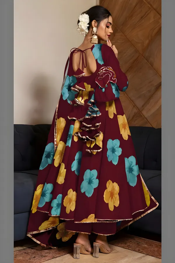 Maroon_Anarkali_Gown_Set_|_Elegant_Blossom_Georgette_Floral_Print_Gown_With_Dupatta