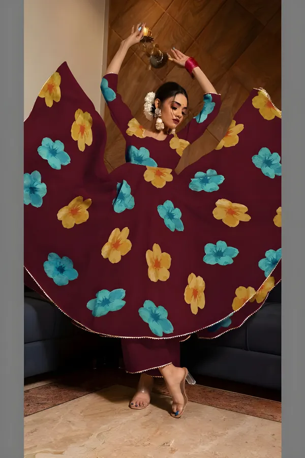 Maroon_Anarkali_Gown_Set_|_Elegant_Blossom_Georgette_Floral_Print_Gown_With_Dupatta
