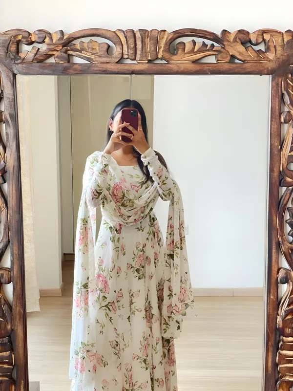 ZESTLEAF White Printed Gown With Dupatta Set Price in India Buy ZESTLEAF White Printed Gown With Dupatta Set online at undefined