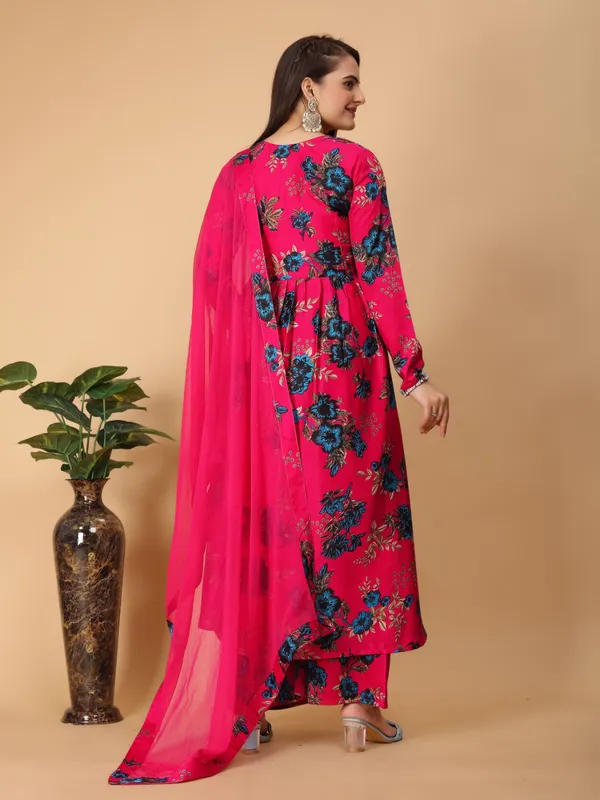 Red_Georgette_Floral_Print_Gown_With_Dupatta_And_Bottom_Wear