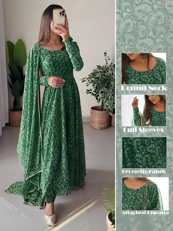 Green_Elegant_Georgette_Printed_Kurti_With_Attached_Dupatta
