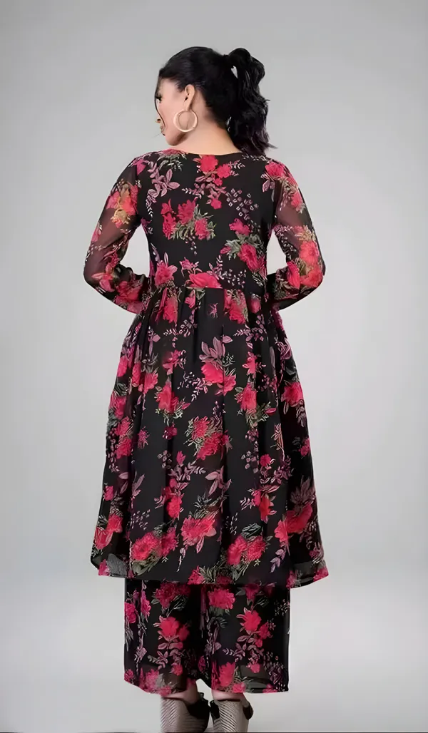 Black_Georgette_Floral_Print_Gown_With_Dupatta_And_Bottom_Wear