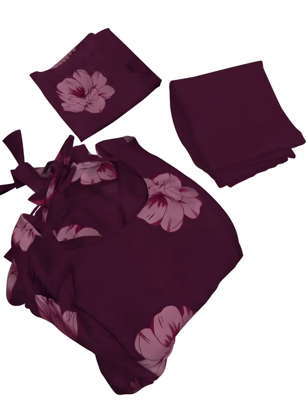 Purple_Georgette_Printed_Three-Quarter_Sleeves_Gown_And_Pant_With_Dupatta_Set