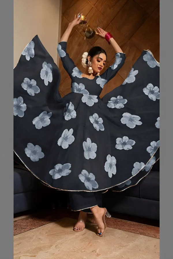 Black_Anarkali_Gown_Set_|_Elegant_Blossom_Georgette_Floral_Print_Gown_With_Dupatta