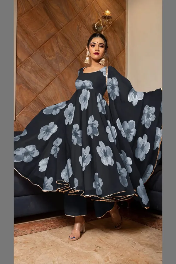 Black_Anarkali_Gown_Set_|_Elegant_Blossom_Georgette_Floral_Print_Gown_With_Dupatta