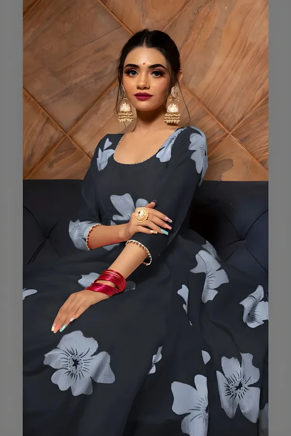 Black_Anarkali_Gown_Set_|_Elegant_Blossom_Georgette_Floral_Print_Gown_With_Dupatta