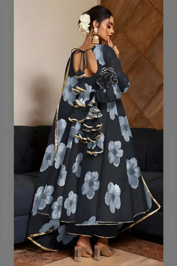 Black_Anarkali_Gown_Set_|_Elegant_Blossom_Georgette_Floral_Print_Gown_With_Dupatta