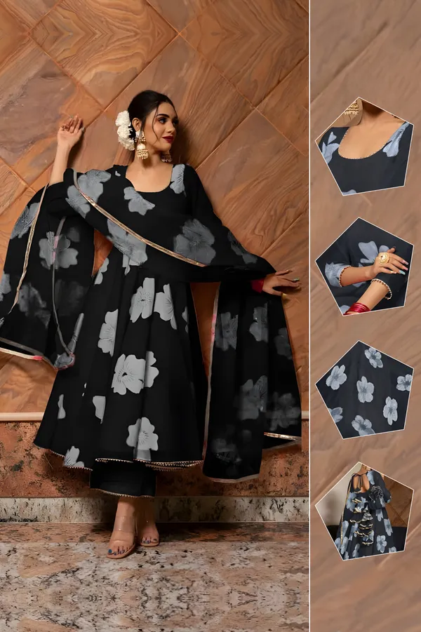 Black_Anarkali_Gown_Set_|_Elegant_Blossom_Georgette_Floral_Print_Gown_With_Dupatta