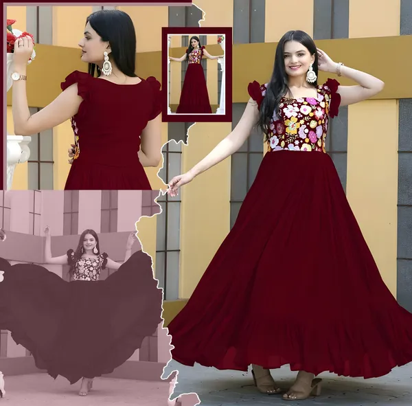 Maroon_Elegant_Embroidered_Georgette_Maxi_Dress