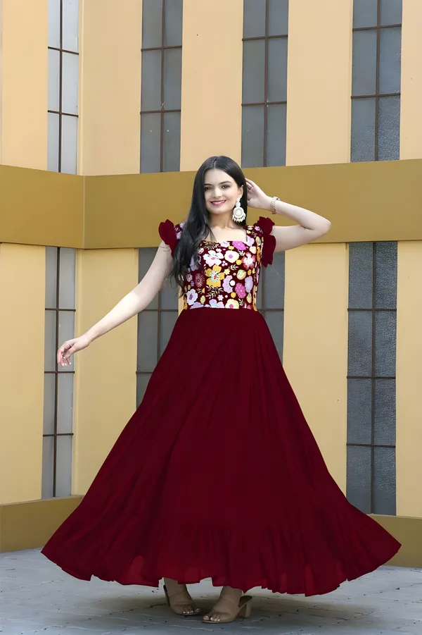 Maroon_Elegant_Embroidered_Georgette_Maxi_Dress
