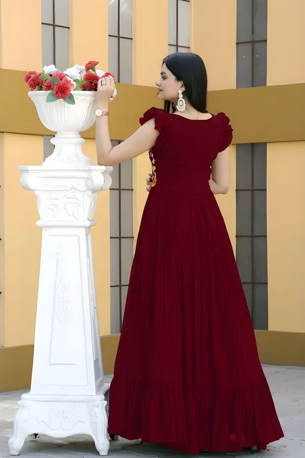 Maroon_Elegant_Embroidered_Georgette_Maxi_Dress