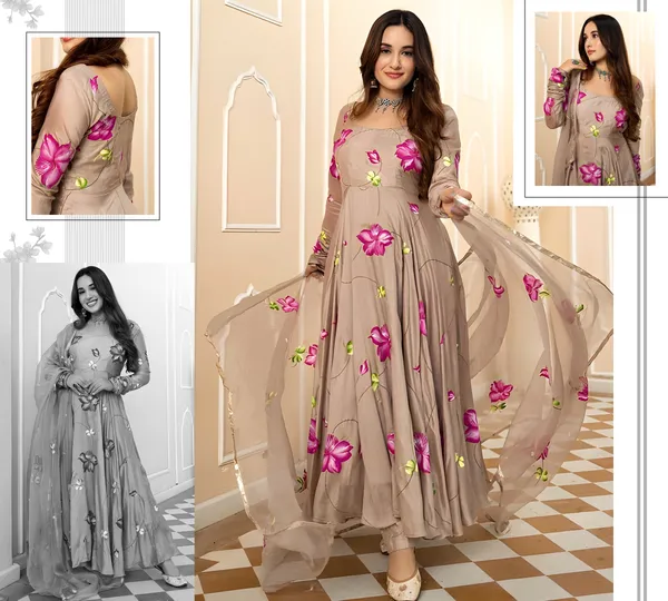 Brown_Digital_Printed_Flared_Kurti_with_Attached_Dupatta