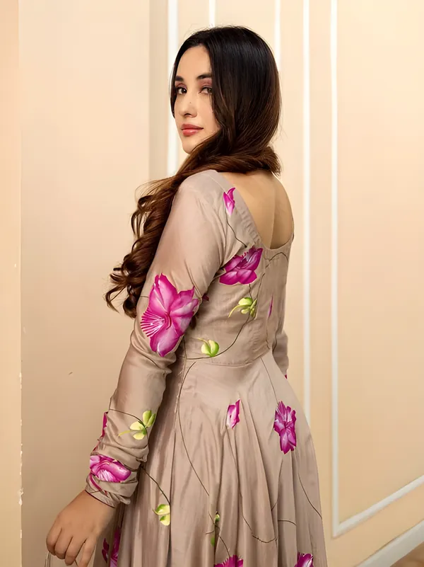 Brown_Digital_Printed_Flared_Kurti_with_Attached_Dupatta