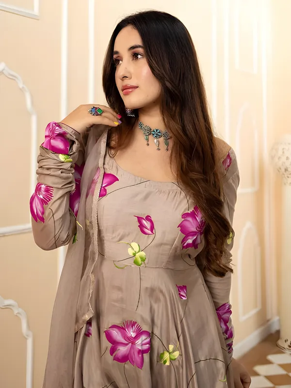Brown_Digital_Printed_Flared_Kurti_with_Attached_Dupatta