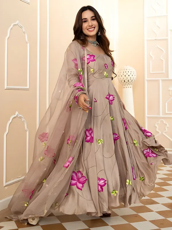 Brown_Digital_Printed_Flared_Kurti_with_Attached_Dupatta