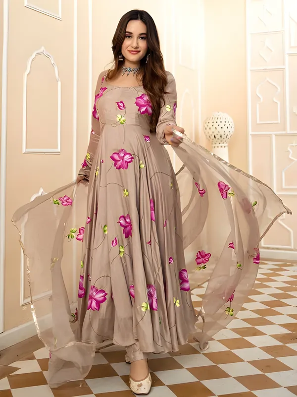 Brown_Digital_Printed_Flared_Kurti_with_Attached_Dupatta