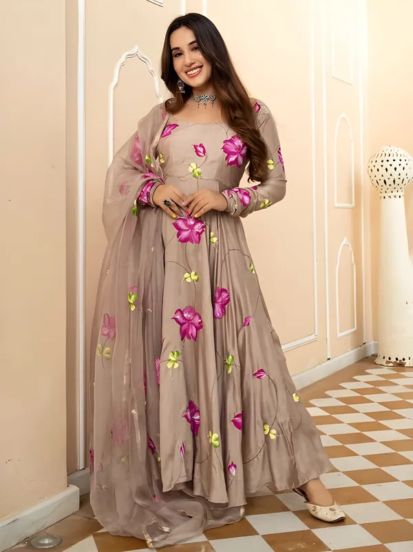 Brown_Digital_Printed_Flared_Kurti_with_Attached_Dupatta