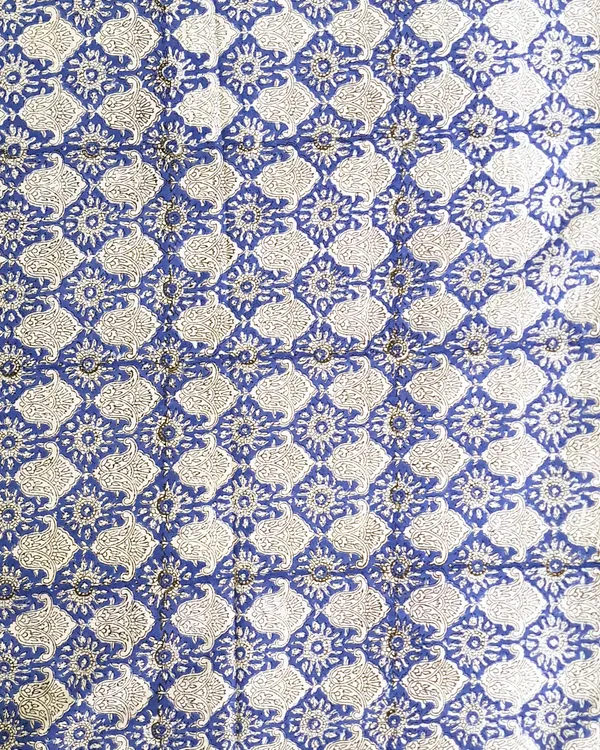 Hand_Block_Print_Dark_Blue_Floral_Print_Cotton_Cambric_Fabric