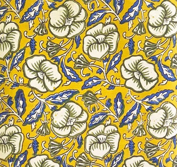 Bagru_Print_Dark_Yellow_Floral_Print_Cotton_Cambric_Fabric