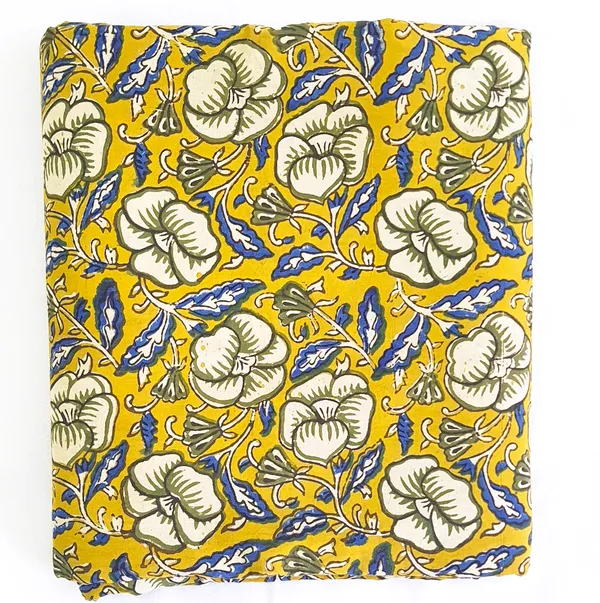 Bagru_Print_Dark_Yellow_Floral_Print_Cotton_Cambric_Fabric