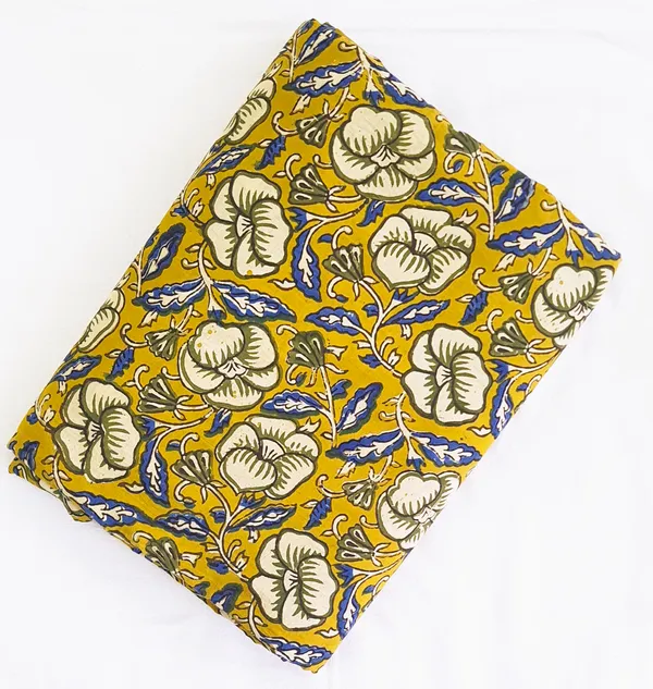 Bagru_Print_Dark_Yellow_Floral_Print_Cotton_Cambric_Fabric