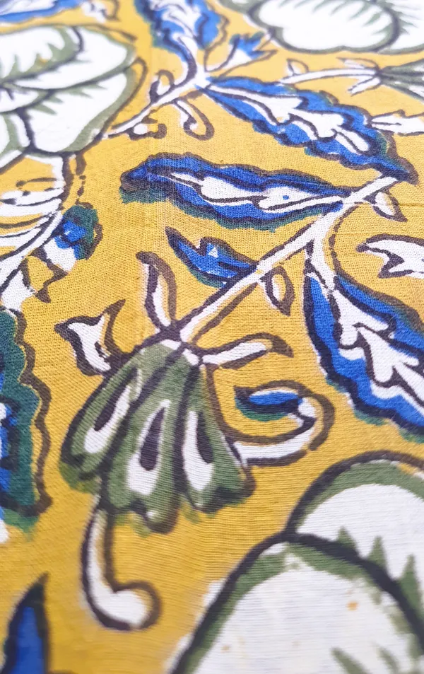 Bagru_Print_Dark_Yellow_Floral_Print_Cotton_Cambric_Fabric
