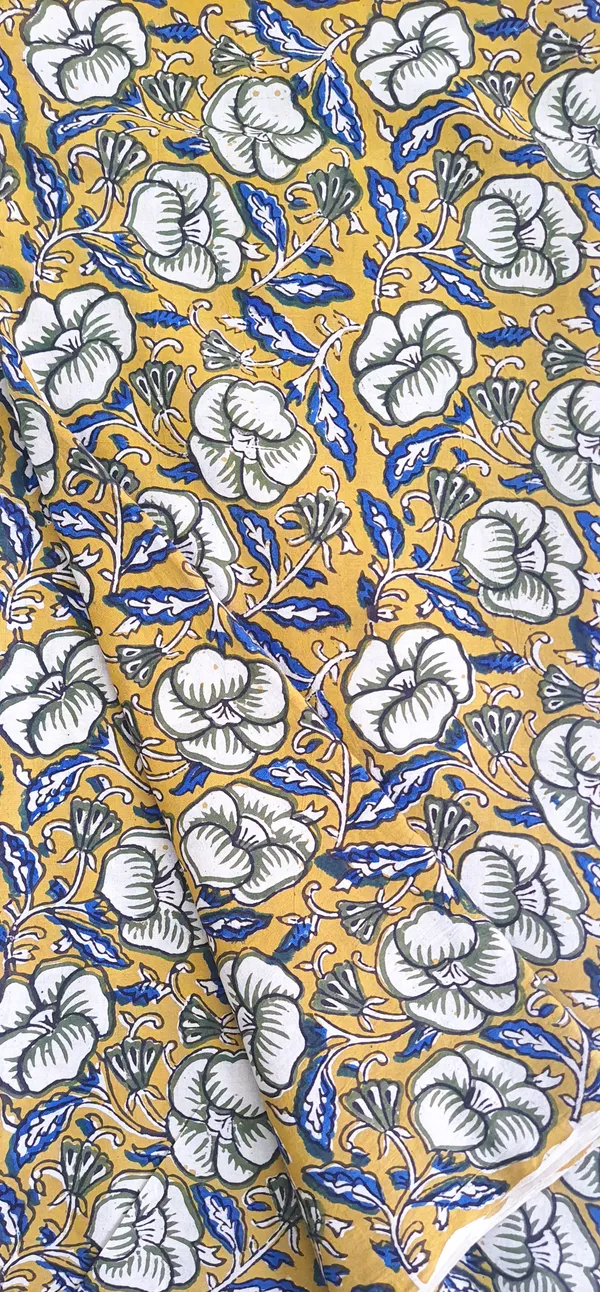 Bagru_Print_Dark_Yellow_Floral_Print_Cotton_Cambric_Fabric