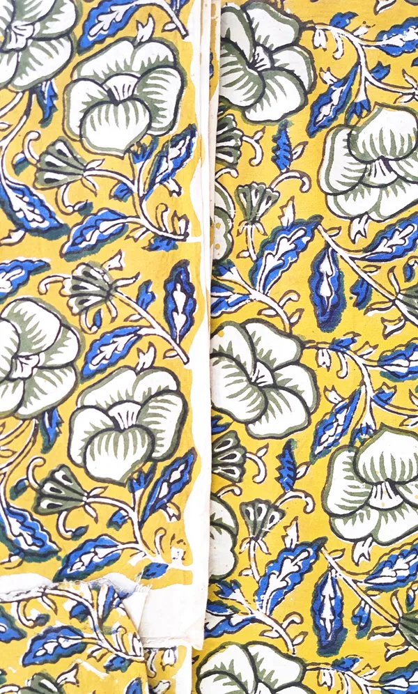 Bagru_Print_Dark_Yellow_Floral_Print_Cotton_Cambric_Fabric