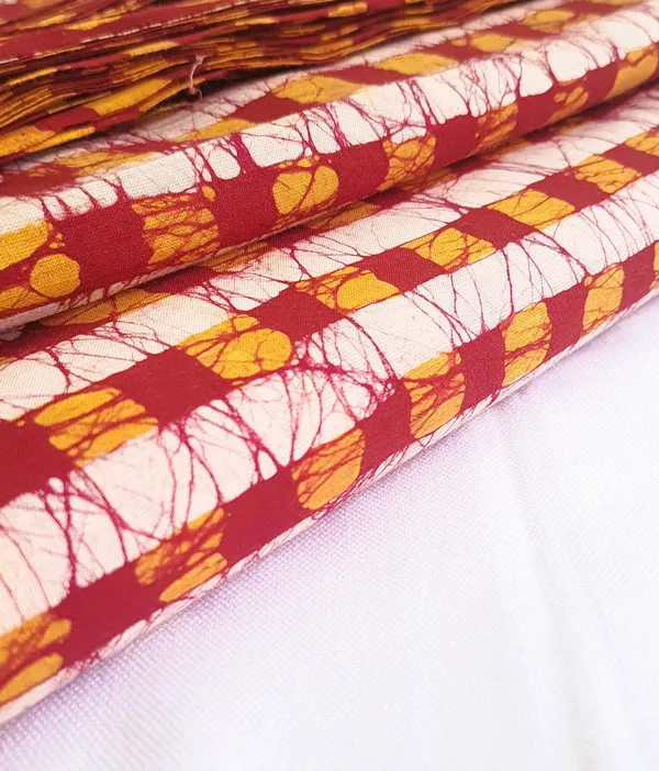 Bagru_Print_Dark_Red_Mustard_Checks_Print_Cotton_Cambric_Fabric