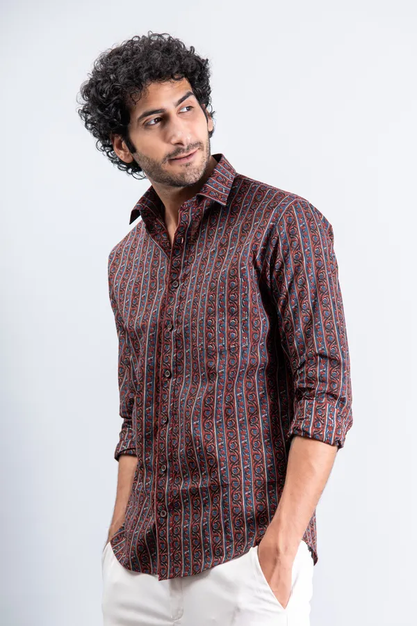 Ajrakh_Geometric_Print_Regular_Fit_Full_Sleeves_Soft_Cotton_Shirt_With_Spread_Collar_Breathable_&_Comfortable