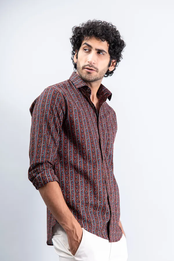 Ajrakh_Geometric_Print_Regular_Fit_Full_Sleeves_Soft_Cotton_Shirt_With_Spread_Collar_Breathable_&_Comfortable