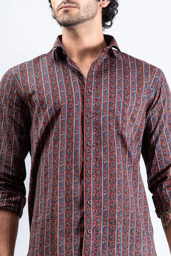 Ajrakh_Geometric_Print_Regular_Fit_Full_Sleeves_Soft_Cotton_Shirt_With_Spread_Collar_Breathable_&_Comfortable