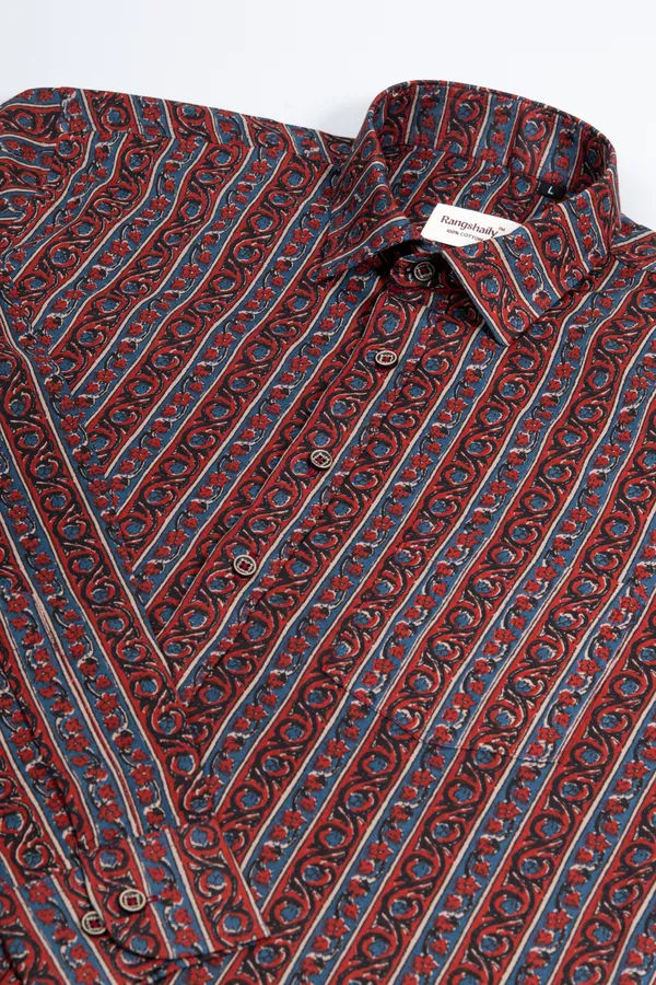 Ajrakh_Geometric_Print_Regular_Fit_Full_Sleeves_Soft_Cotton_Shirt_With_Spread_Collar_Breathable_&_Comfortable