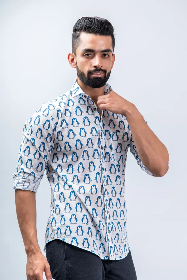 Blue_Regular_Fit_Penguin_Shirt_With_Full_Sleeves_&_Spread_Collar