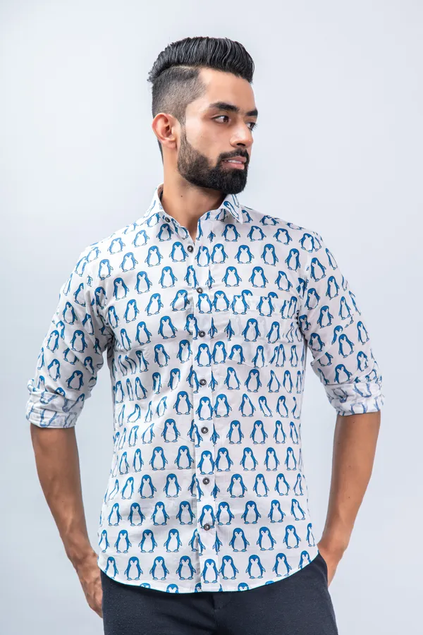 Blue_Regular_Fit_Penguin_Shirt_With_Full_Sleeves_&_Spread_Collar