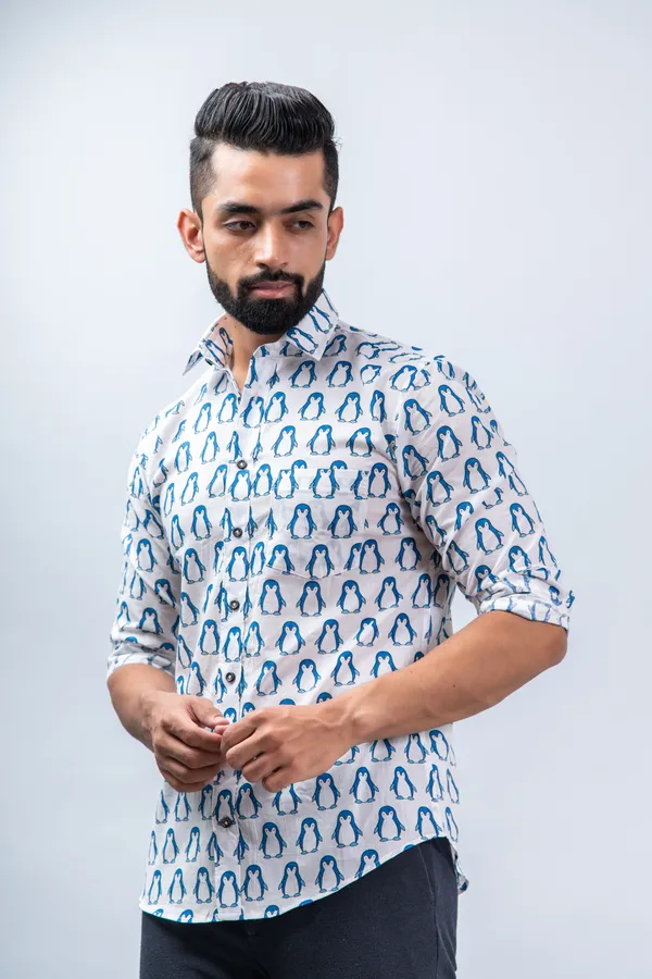 Blue_Regular_Fit_Penguin_Shirt_With_Full_Sleeves_&_Spread_Collar