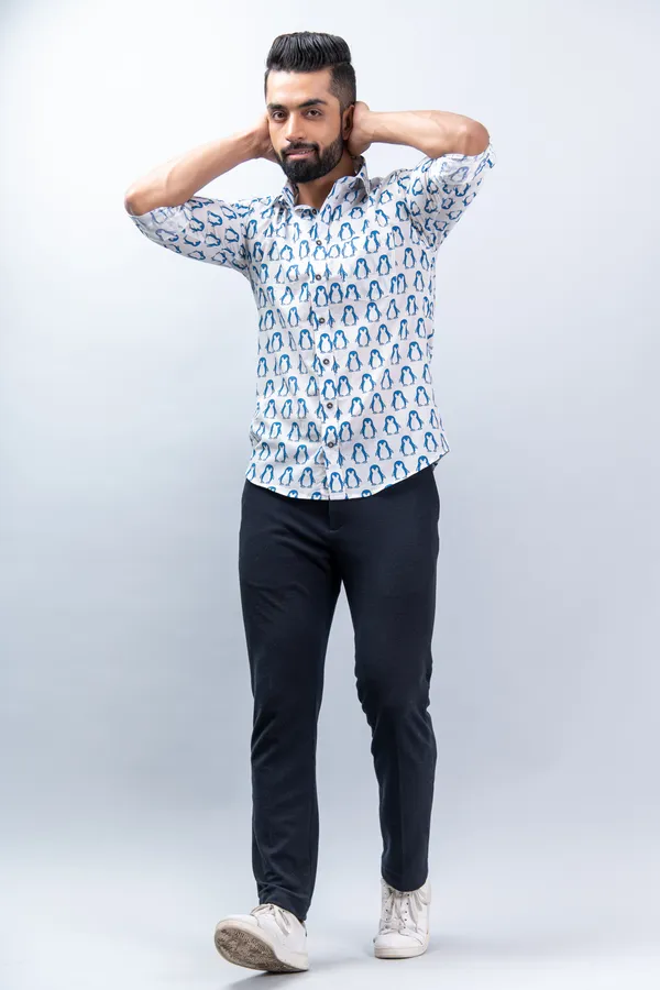 Blue_Regular_Fit_Penguin_Shirt_With_Full_Sleeves_&_Spread_Collar