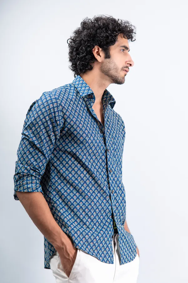 Blue_Small_Buti_Print_Regular_Fit_Full_Sleeves_Soft_Cotton_Shirt_With_Spread_Collar_Breathable_&_Comfortable