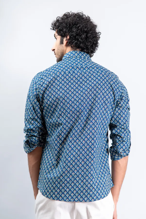 Blue_Small_Buti_Print_Regular_Fit_Full_Sleeves_Soft_Cotton_Shirt_With_Spread_Collar_Breathable_&_Comfortable
