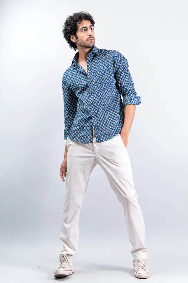Blue_Small_Buti_Print_Regular_Fit_Full_Sleeves_Soft_Cotton_Shirt_With_Spread_Collar_Breathable_&_Comfortable