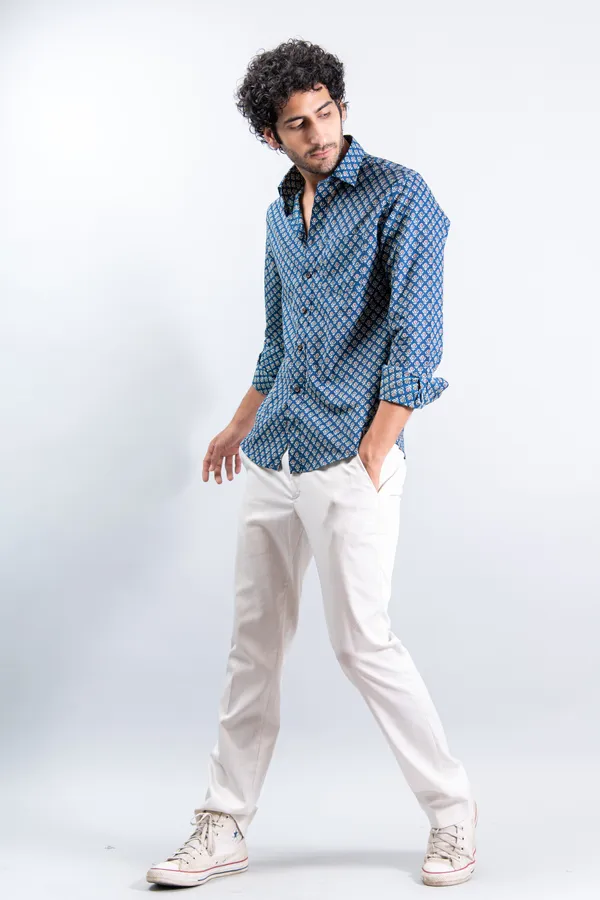 Blue_Small_Buti_Print_Regular_Fit_Full_Sleeves_Soft_Cotton_Shirt_With_Spread_Collar_Breathable_&_Comfortable