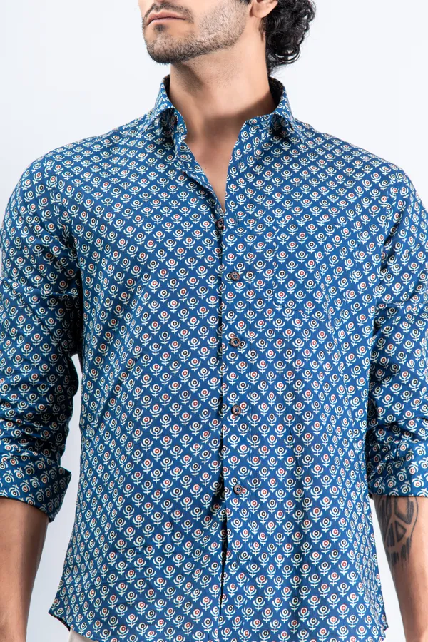 Blue_Small_Buti_Print_Regular_Fit_Full_Sleeves_Soft_Cotton_Shirt_With_Spread_Collar_Breathable_&_Comfortable