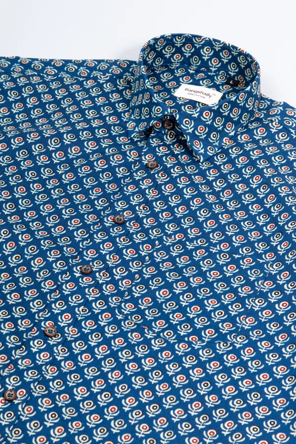 Blue_Small_Buti_Print_Regular_Fit_Full_Sleeves_Soft_Cotton_Shirt_With_Spread_Collar_Breathable_&_Comfortable