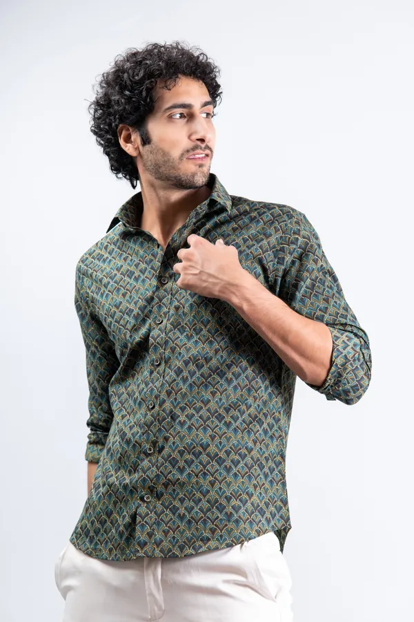 Bottle_Green_Fashionable_Print_Regular_Fit_Soft_and_Comfortable_Cotton_Shirt