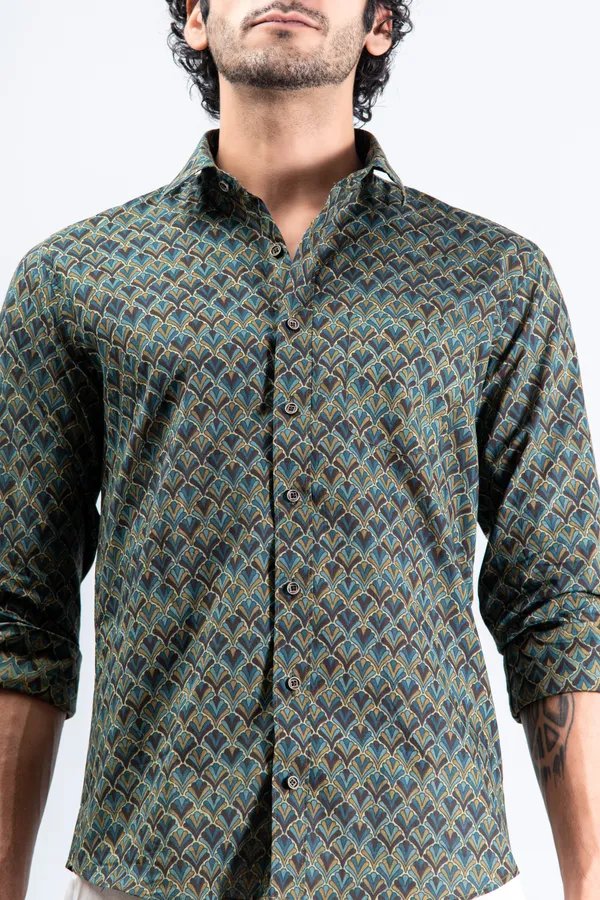 Bottle_Green_Fashionable_Print_Regular_Fit_Soft_and_Comfortable_Cotton_Shirt