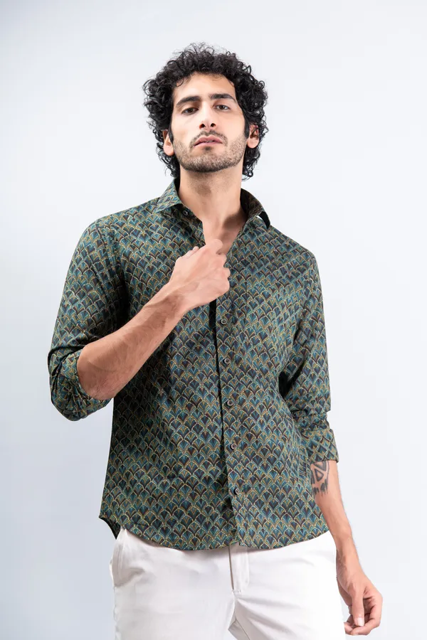 Bottle_Green_Fashionable_Print_Regular_Fit_Soft_and_Comfortable_Cotton_Shirt